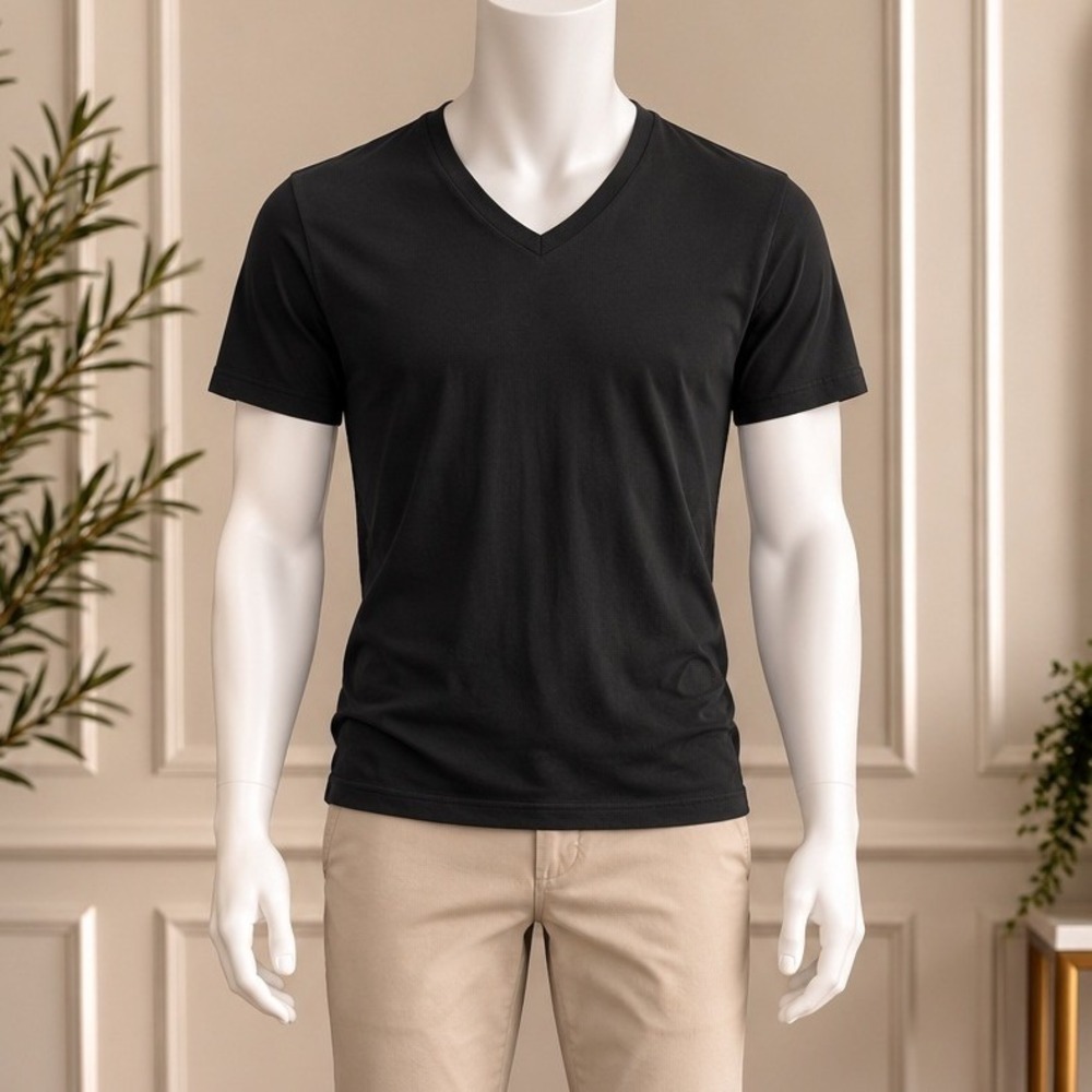 Fresh Clean Threads Mens T-Shirt V-Neck StratoSoft Blend Black Medium